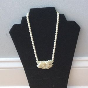 Pearl Necklace with Accent Flower & Rhinestones